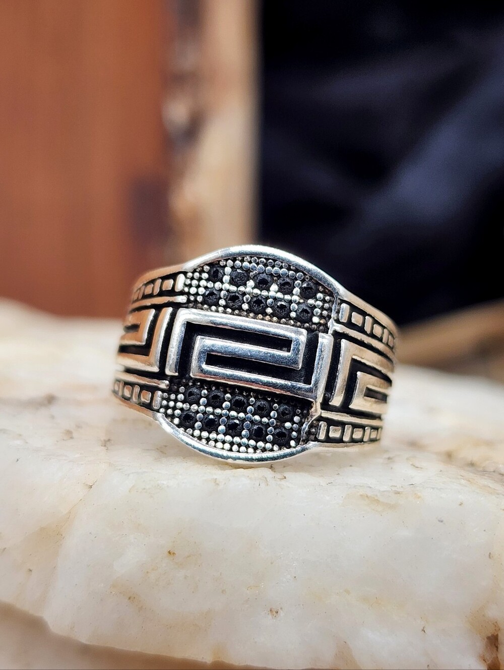 Solid Sterling Silver 925 Ring Black Quartz Stones